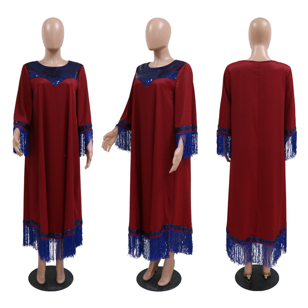 Wholesale New Design High Quality Green Middle East Tassel Long Casual Dresses For Muslim Women