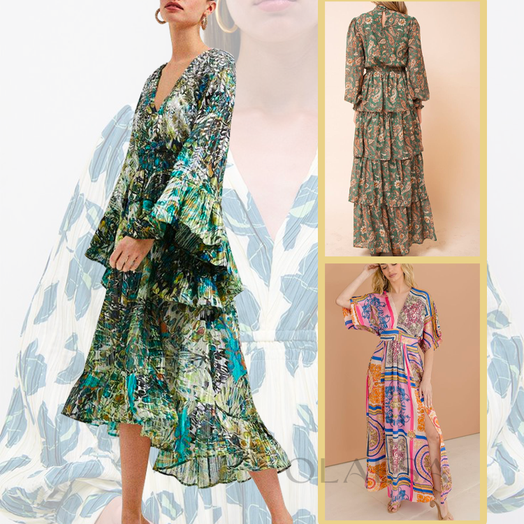 Small Orders Womens Loose Casual Dress Manufacturer Ladies Knitted Long Beachwear Custom Floral Printed Beach Wear Dresses