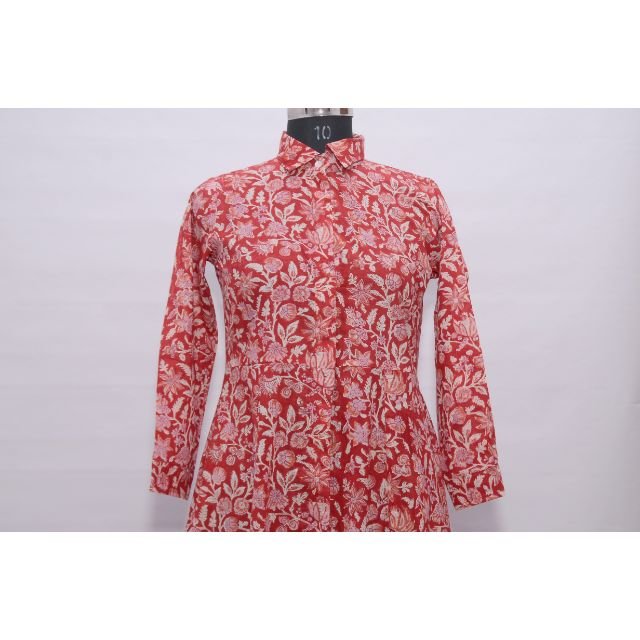 Hand Block Floral Light Weight Soft Cotton Dress Casual Summer Wear Cotton Printed Fabric Long Sleeves Party Wear Elegant Dress