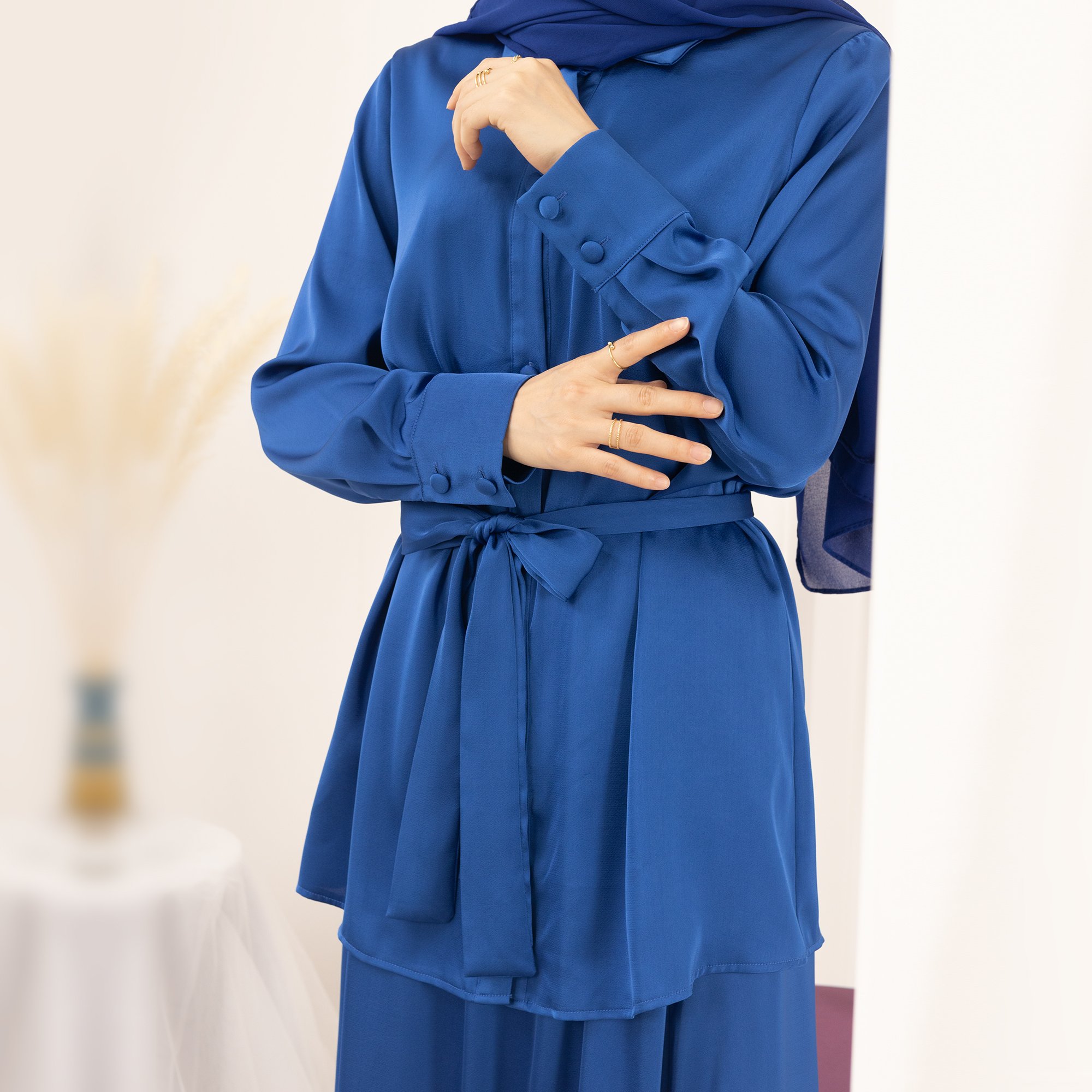 2023 Loriya Elegant Islamic Clothing Modest Dresses Abaya Muslim Women Satin Top and Skirt 2 Piece Abaya Set Casual Dresses