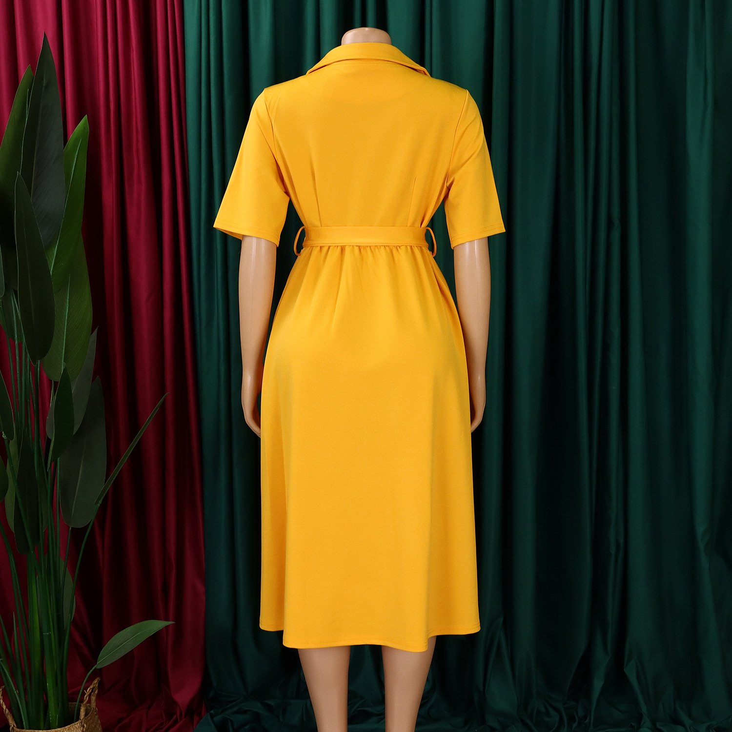 D517 High Quality Summer African Dress For Women Suit Collar Short Sleeve Solid Color A-line Elegant Casual Dresses