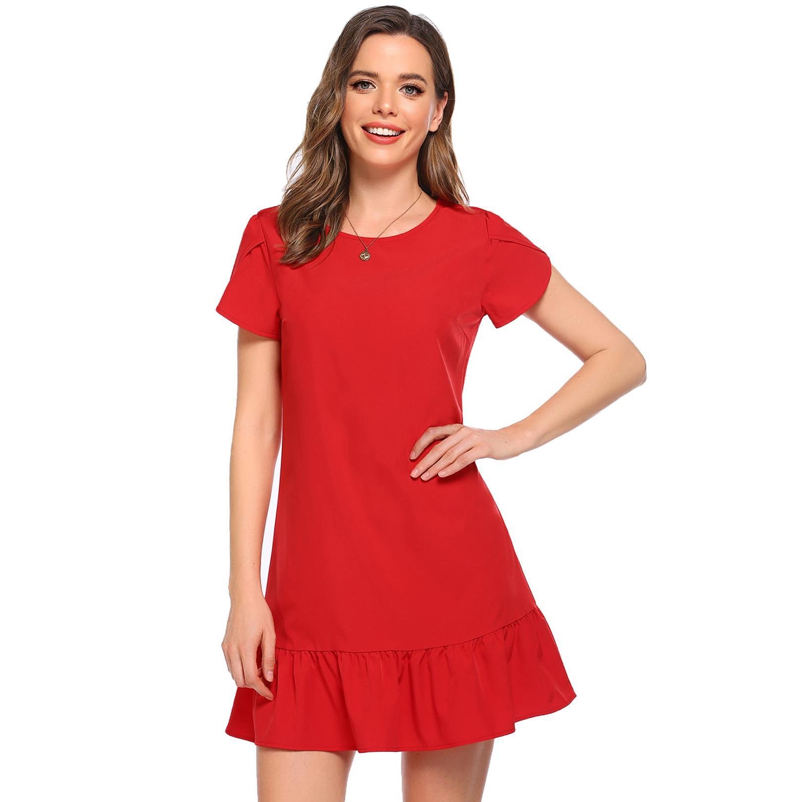 Summer 2023 Korean Dropshipping Dress Short Sleeve Ruffles A-Line Casual Colorful Dresses Women