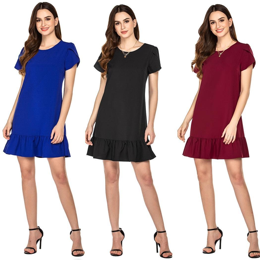 Summer 2023 Korean Dropshipping Dress Short Sleeve Ruffles A-Line Casual Colorful Dresses Women