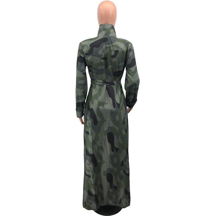 Plus Size Women Clothing Fall Winter Maxi Dresses Camouflage Long Shirt Elegant Women Casual Dress Long Dresses