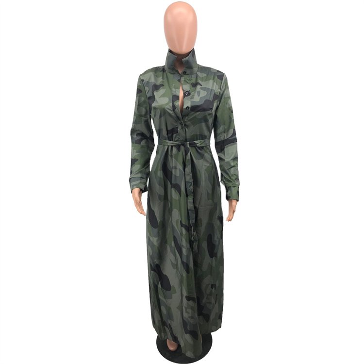 Plus Size Women Clothing Fall Winter Maxi Dresses Camouflage Long Shirt Elegant Women Casual Dress Long Dresses