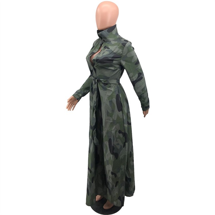 Plus Size Women Clothing Fall Winter Maxi Dresses Camouflage Long Shirt Elegant Women Casual Dress Long Dresses