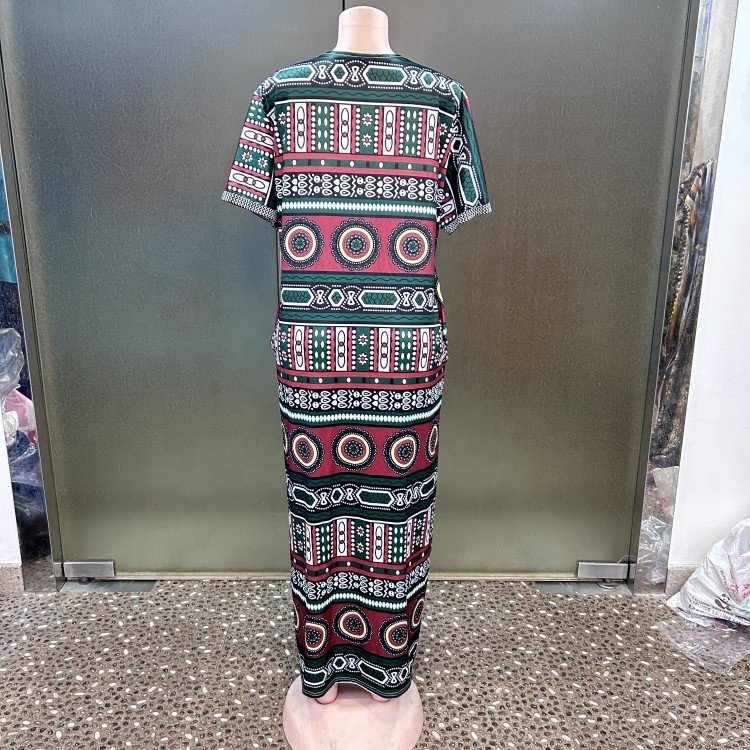 Casual V Neck Short Sleeve Pockets Folkloric Graphic Embroidery African Women Abaya Faftan Muslim Dress
