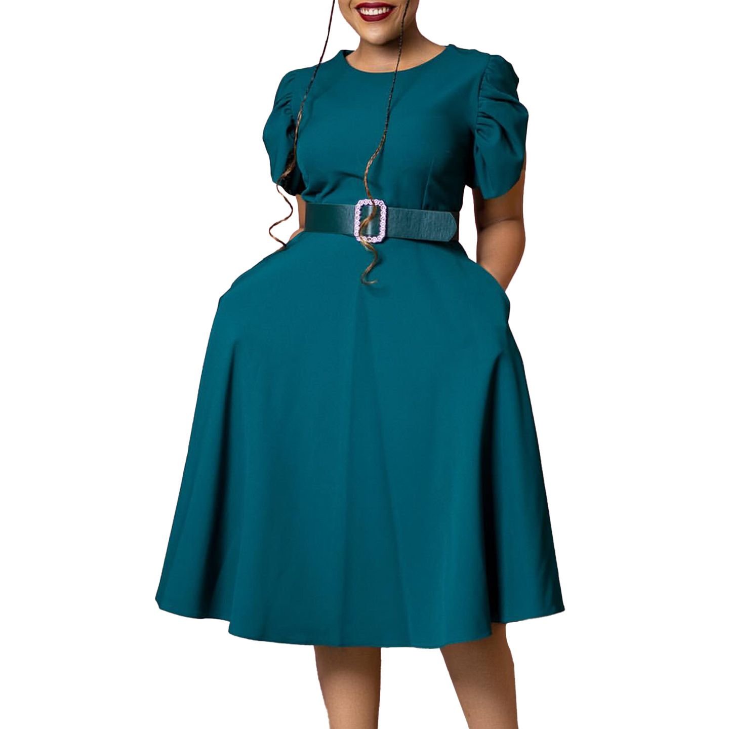 New Style Women Office Dress Plus Size Solid Color Midi Dress Elegant Casual Party Dress Ladies Wear