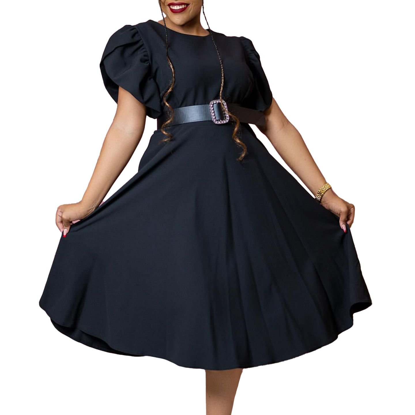 New Style Women Office Dress Plus Size Solid Color Midi Dress Elegant Casual Party Dress Ladies Wear