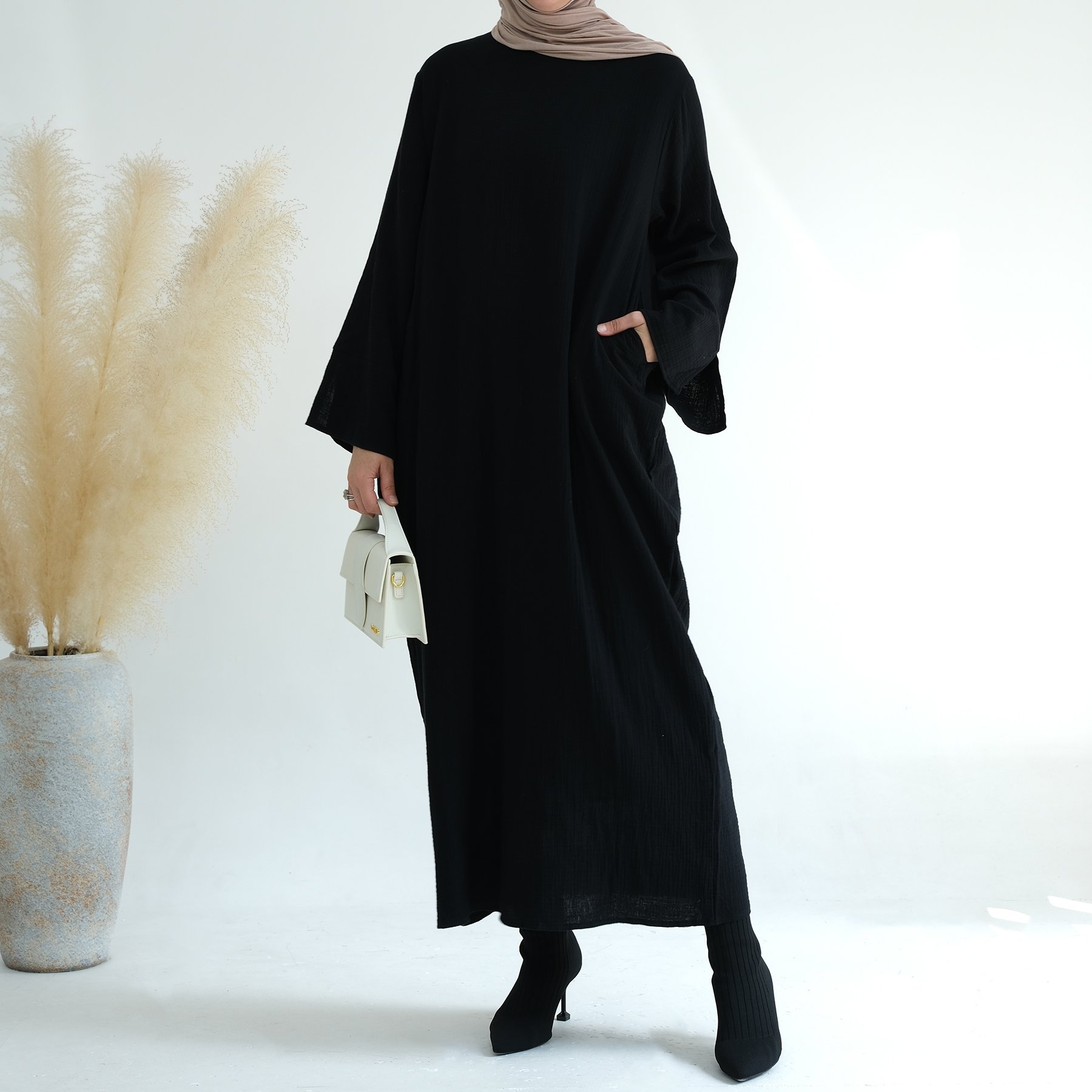 Loriya New Simple Cotton Plain Abaya Turkey Modest Dress Islamic Women Casual Dresses Traditional Muslim Clothing