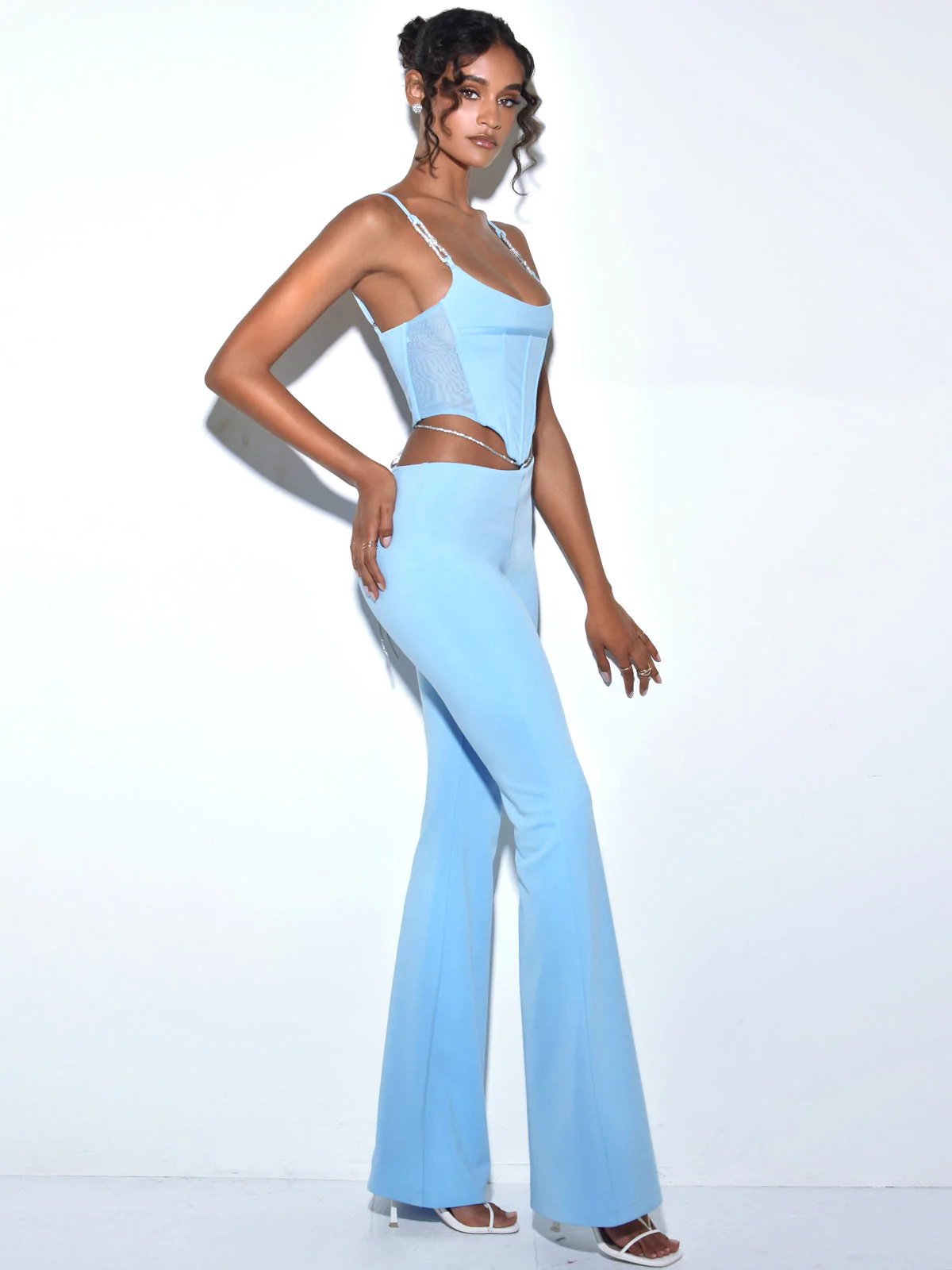 Flash Sale Sexy Fashion Elegant Casual Two Piece Suit Metal Chain Design Street Style Sexy Bandage Summer Two Piece Suit