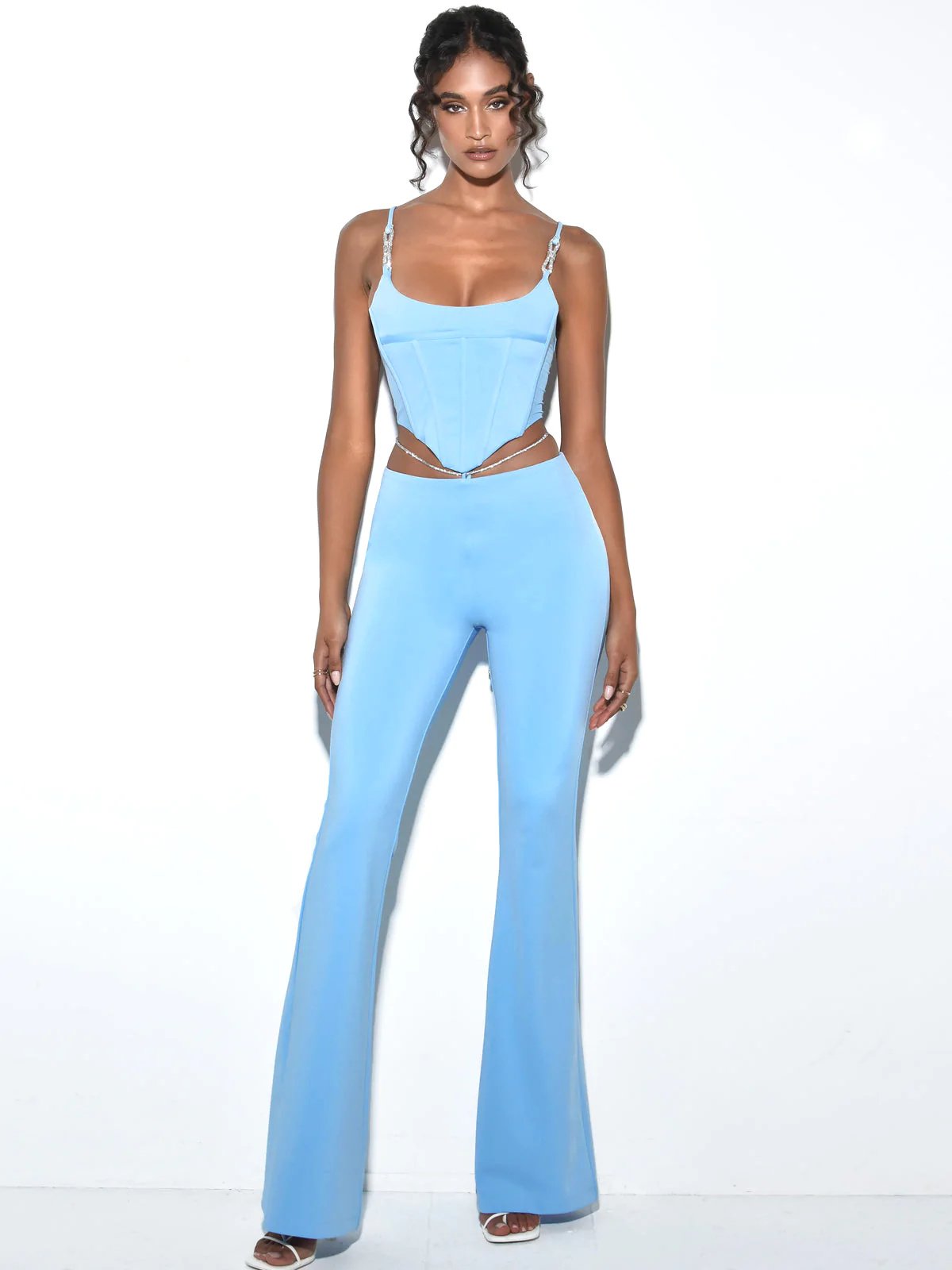 Flash Sale Sexy Fashion Elegant Casual Two Piece Suit Metal Chain Design Street Style Sexy Bandage Summer Two Piece Suit