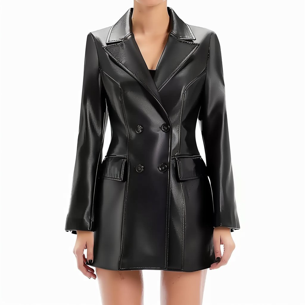 New Design Lace-up Womens Casual Dresses Bodycon Dress Women Front Zipper PU Leather Dress