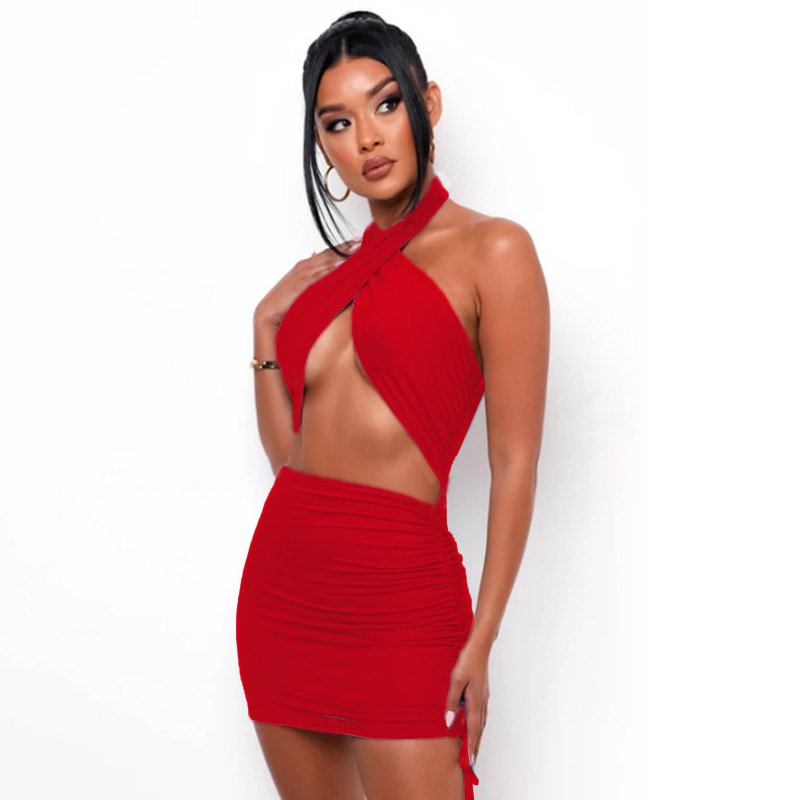 French Style 2023 Summer New Fashion Design Women's Clothes Hanging Neck Backless Stylish Hollow Sexy Hip Dress Women