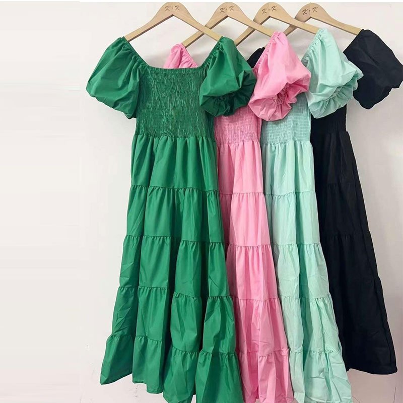 MeiYue Dresses Wholesale Custom Woman Summer Puff Sleeve Casual Dress Elegant Ruffle Hem dress