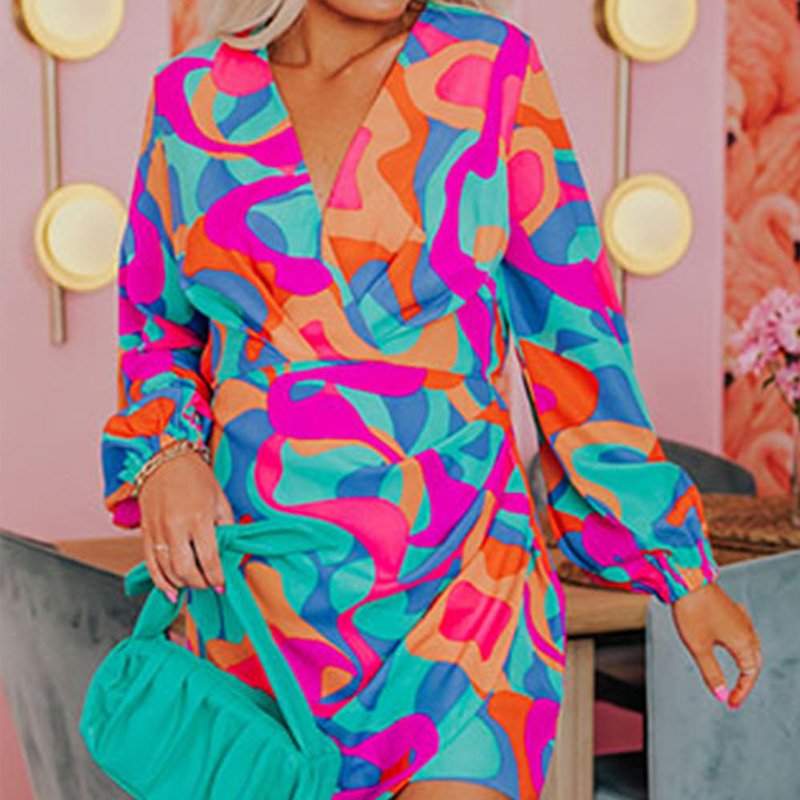 New Arrivals 2023 Wrap V Neck Puff Sleeve Stylish Women Cheap Dresses For Ladies Casual