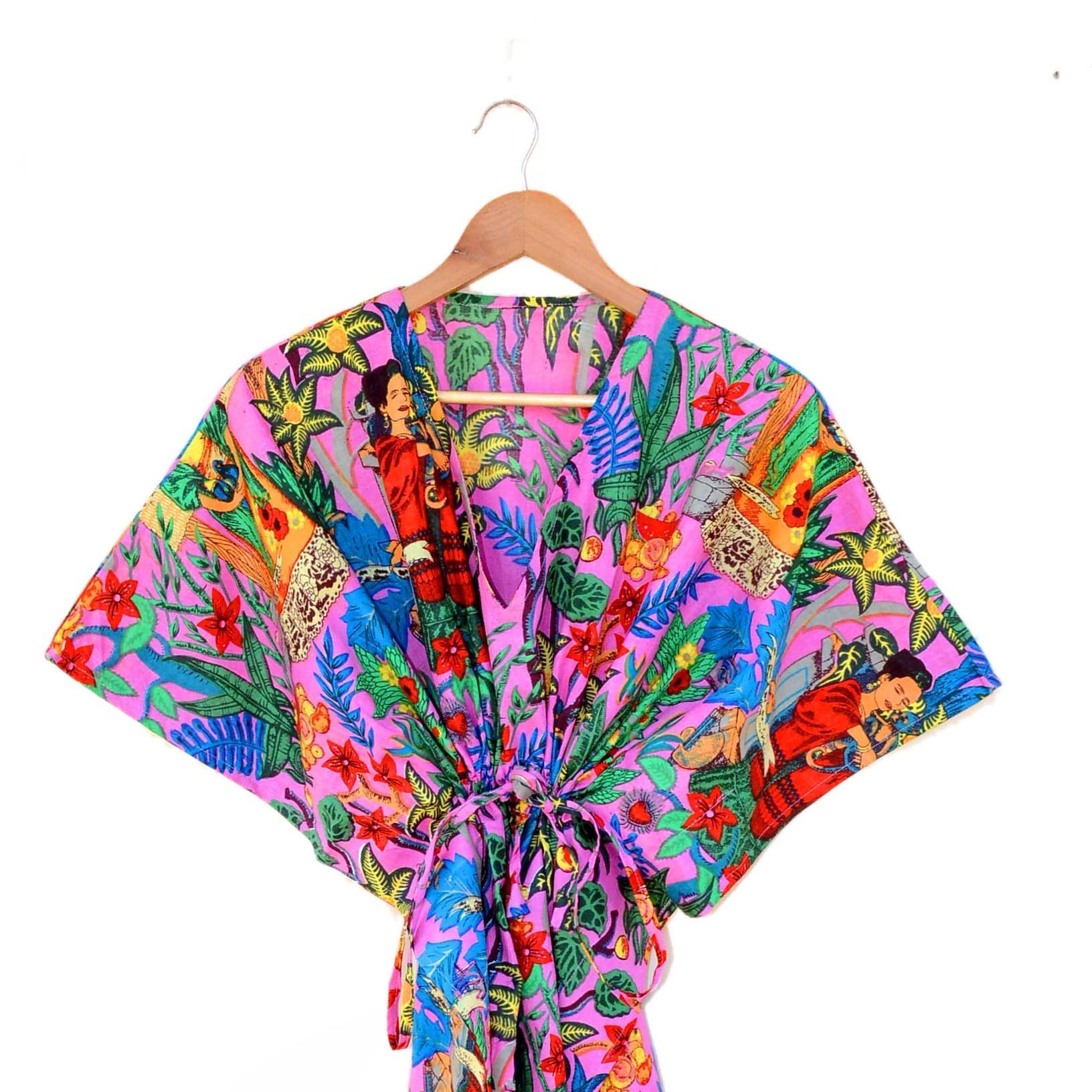 100% Cotton High Quality Women Indian Floral Print Kaftan Dress