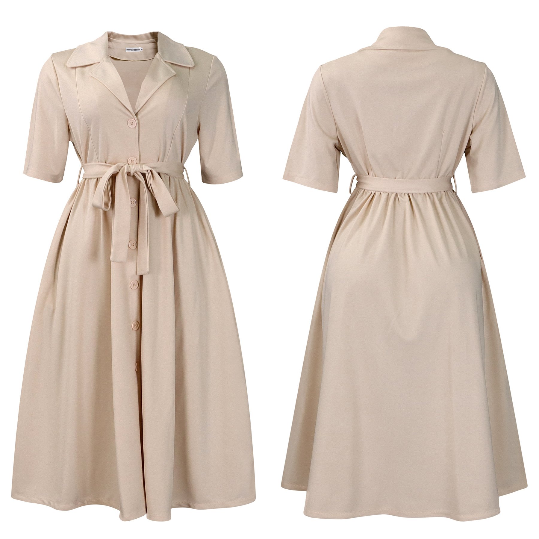 D506 High Quality Summer African Dress For Women Suit Collar Short Sleeve Solid Color A-line Elegant Casual Dresses
