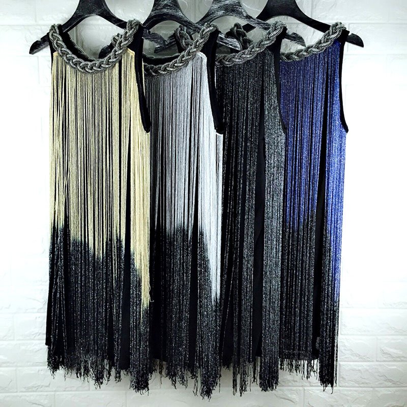 Fashion Design Women Sexy Nightclub Gradient Casual Jacquard Fashionable Sleeveless Tassel Gradient Casual Dress