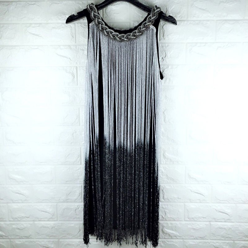 Fashion Design Women Sexy Nightclub Gradient Casual Jacquard Fashionable Sleeveless Tassel Gradient Casual Dress