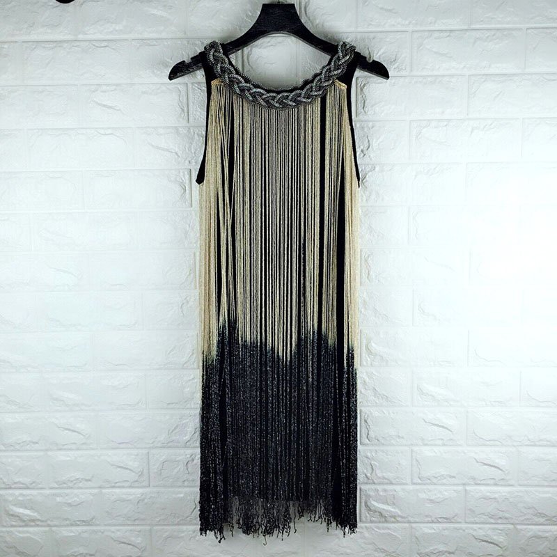 Fashion Design Women Sexy Nightclub Gradient Casual Jacquard Fashionable Sleeveless Tassel Gradient Casual Dress
