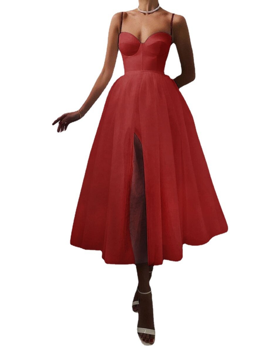 2024 Women Lady Spring and Summer New Casual Slimming Sleeveless Evening Dress Multicolor Strap Mesh Party dress