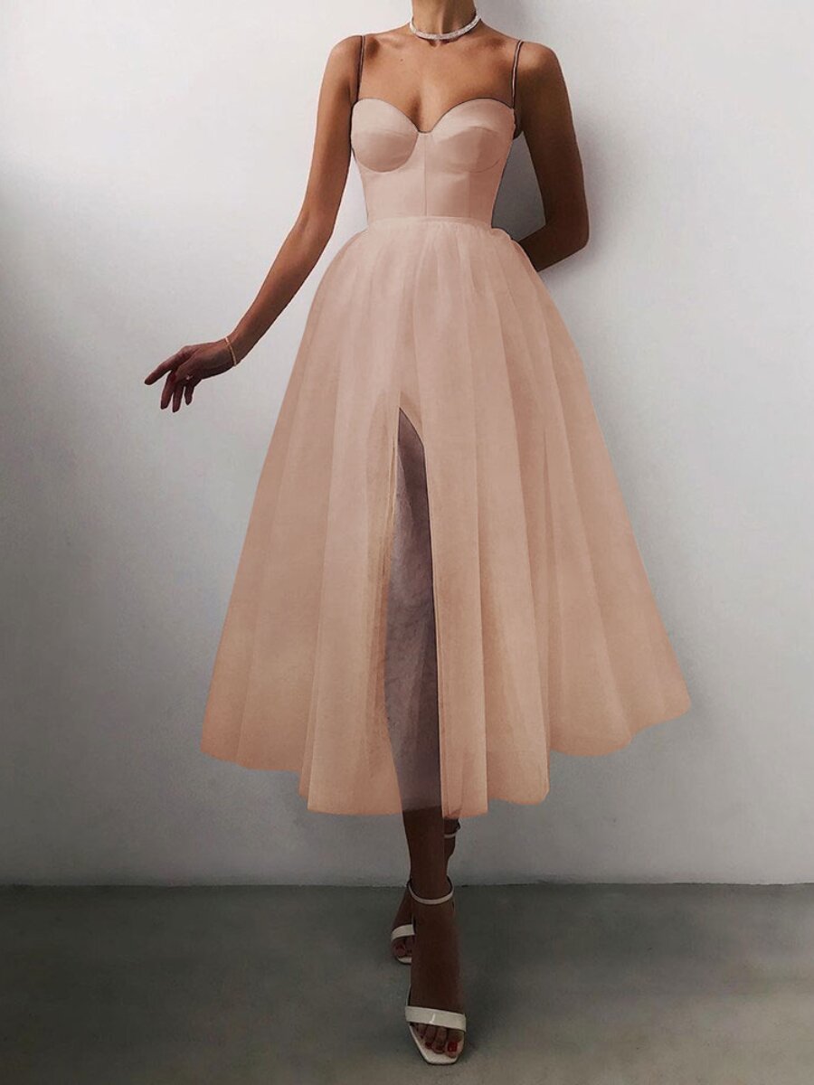2024 Women Lady Spring and Summer New Casual Slimming Sleeveless Evening Dress Multicolor Strap Mesh Party dress