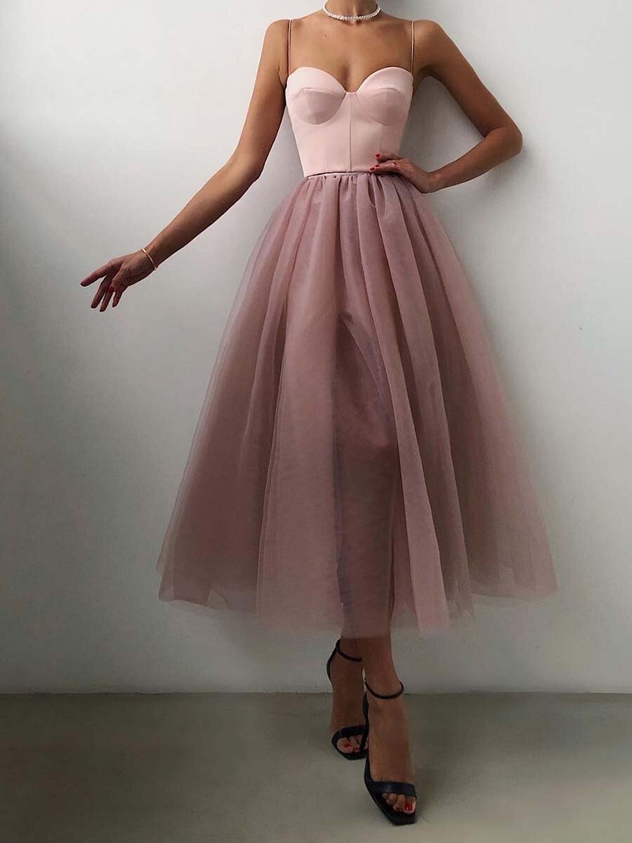 2024 Women Lady Spring and Summer New Casual Slimming Sleeveless Evening Dress Multicolor Strap Mesh Party dress