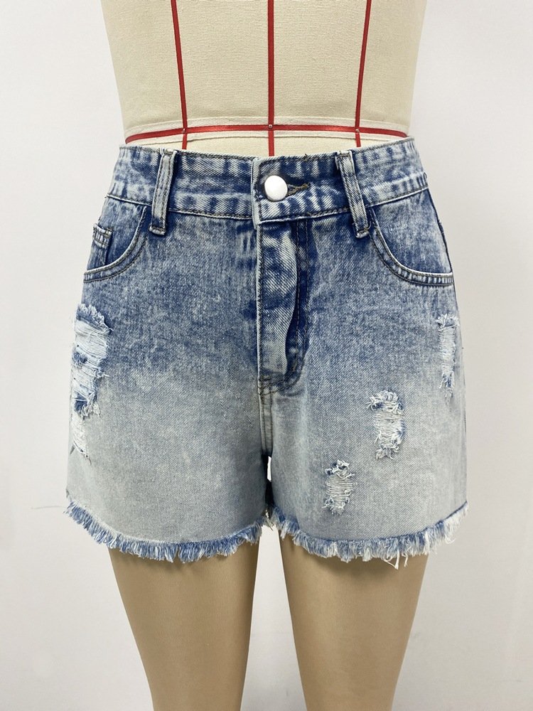 Custom Women's Jeans Washed Blue High Waist Fashion Casual Hot Sale Wide Leg denim short dress girls