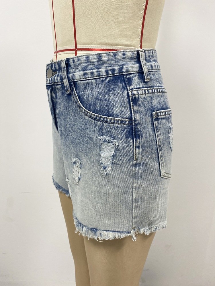 Custom Women's Jeans Washed Blue High Waist Fashion Casual Hot Sale Wide Leg denim short dress girls