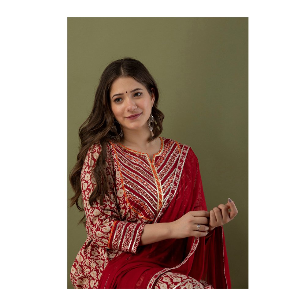 Low Price Offer on Flair Knee Length Kurti with Sharara and Gota Lace Work Women Custom Summer Casual Dresses Simple Adults