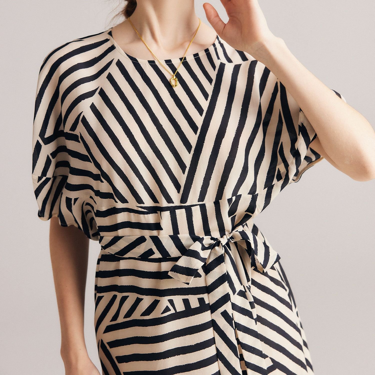 skirts for woman Silk printed striped dress 100% mulberry silk dress