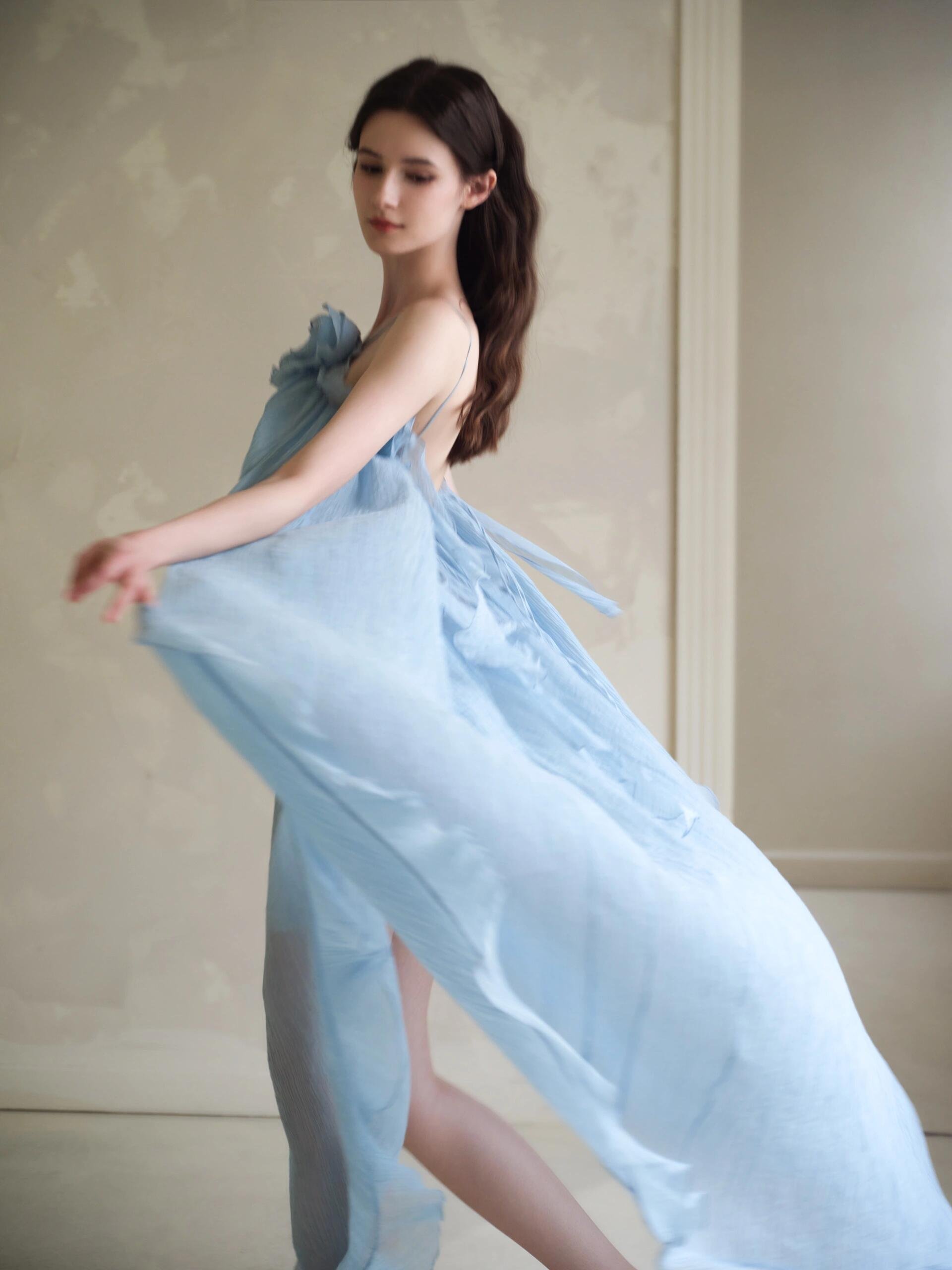 Soft 3D Flower Casual Dress For Vacation Loose A-line Girl Dresses Baby Blue OEM Custom 2024
