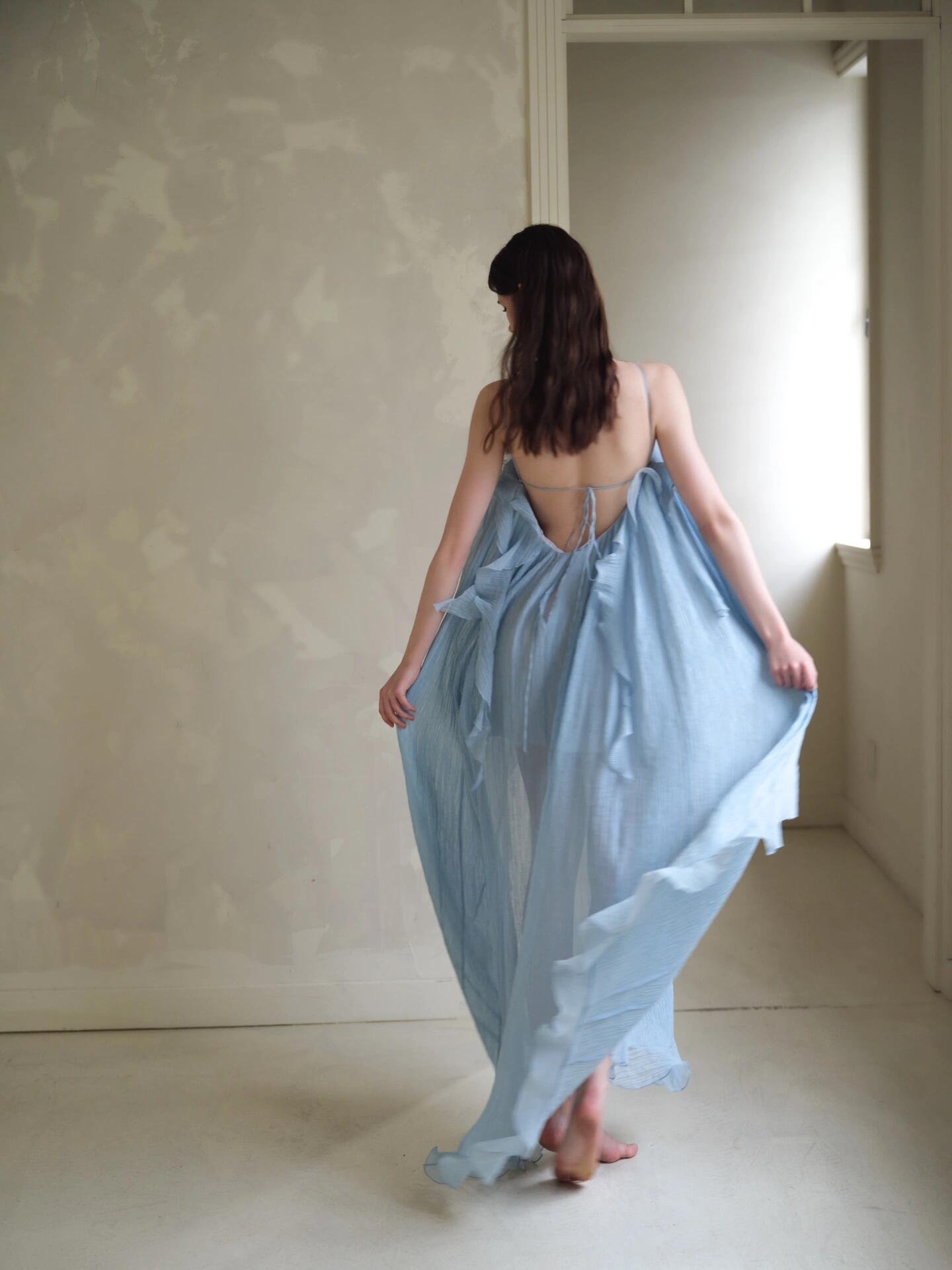 Soft 3D Flower Casual Dress For Vacation Loose A-line Girl Dresses Baby Blue OEM Custom 2024
