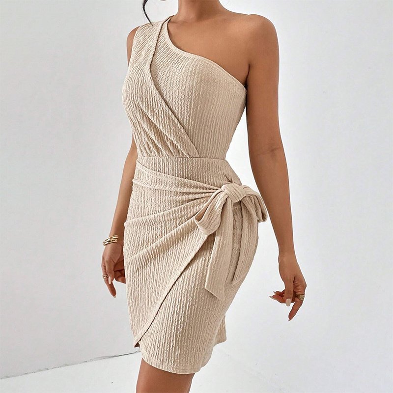 Fashion Elegant Women Dress Solid Color Long Sleeve Sweater Fluffy Kee-length Bodycon Dress