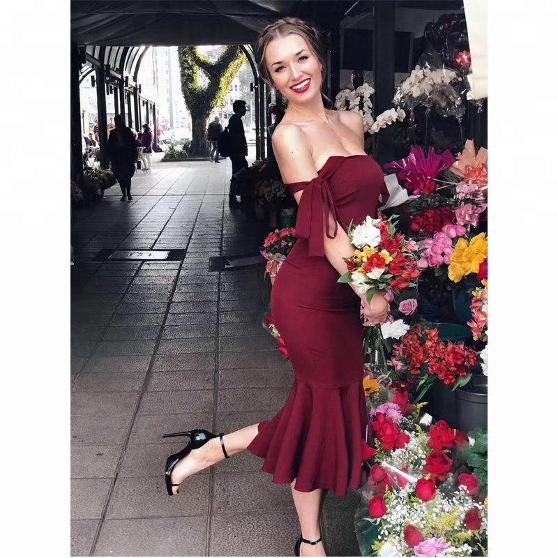 Facebook boho fashion casual elegant girls sexy night honeymoon bridal imitate silk fabric off shoulder mermaid black dress