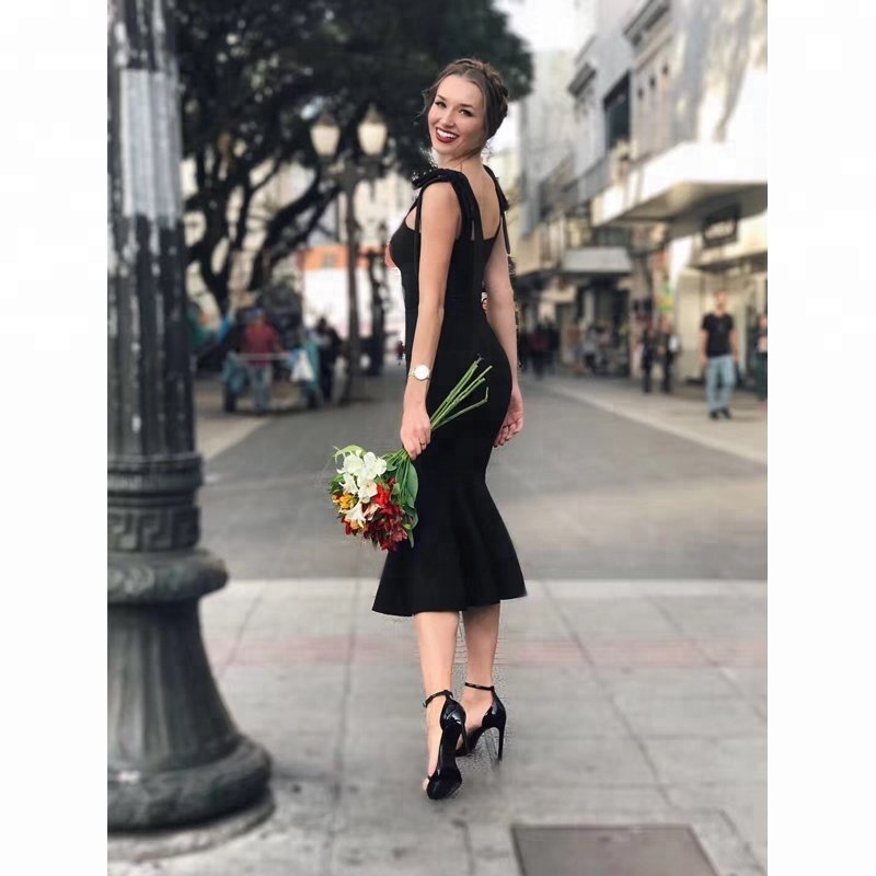 Facebook boho fashion casual elegant girls sexy night honeymoon bridal imitate silk fabric off shoulder mermaid black dress