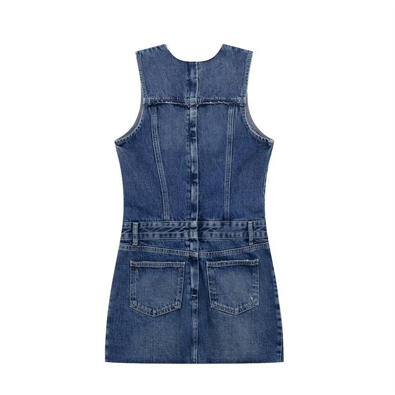TAOP&ZA women's clothing 2024 early autumn new European and American style round neck sleeveless patchwork denim dress 6688006