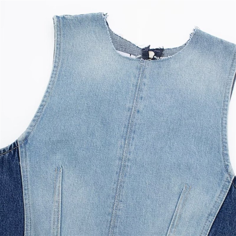 TAOP&ZA women's clothing 2024 early autumn new European and American style round neck sleeveless patchwork denim dress 6688006