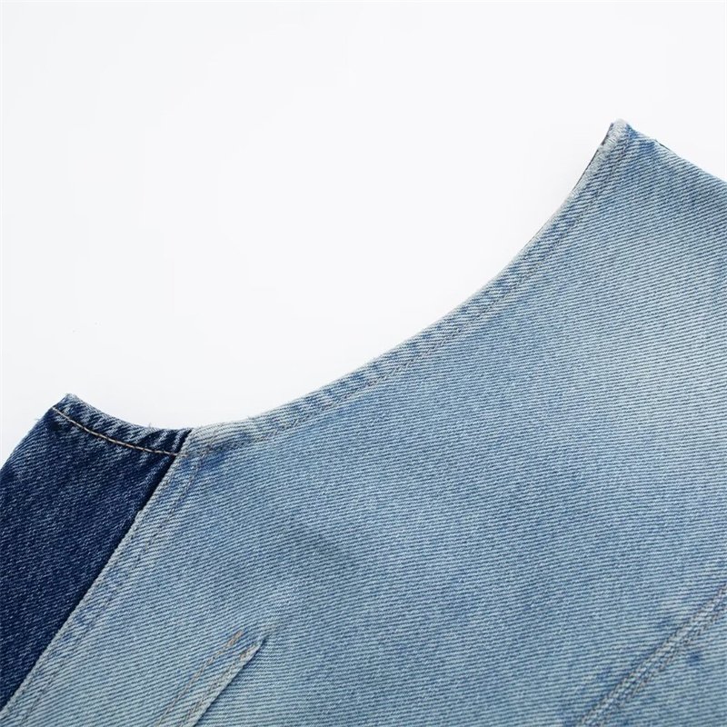 TAOP&ZA women's clothing 2024 early autumn new European and American style round neck sleeveless patchwork denim dress 6688006