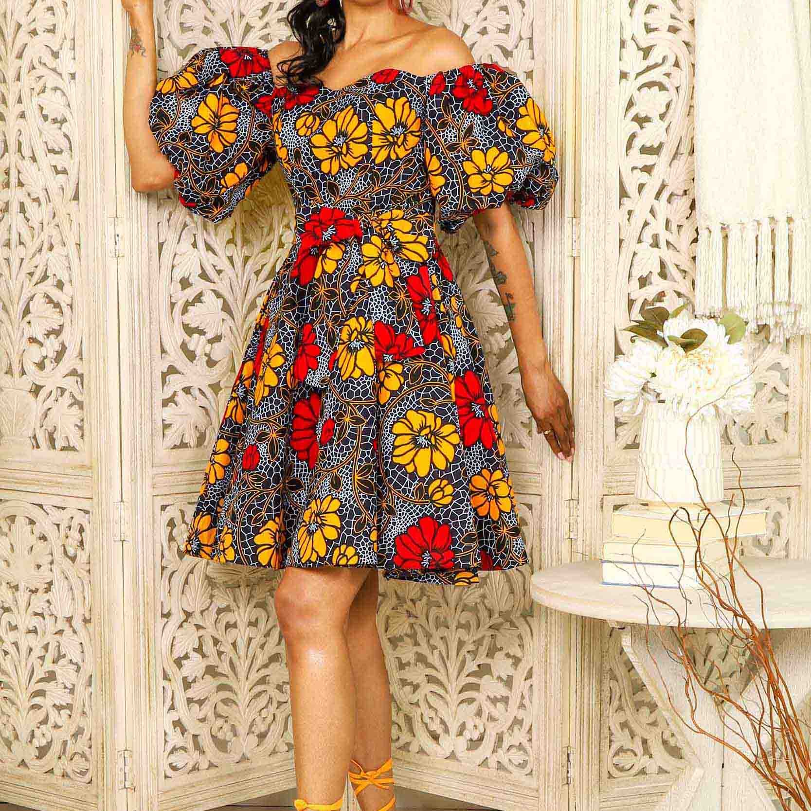Holiday Mini Off Shoulder African Off Shoulder Casual Dress Printed Ruffle Women Dress