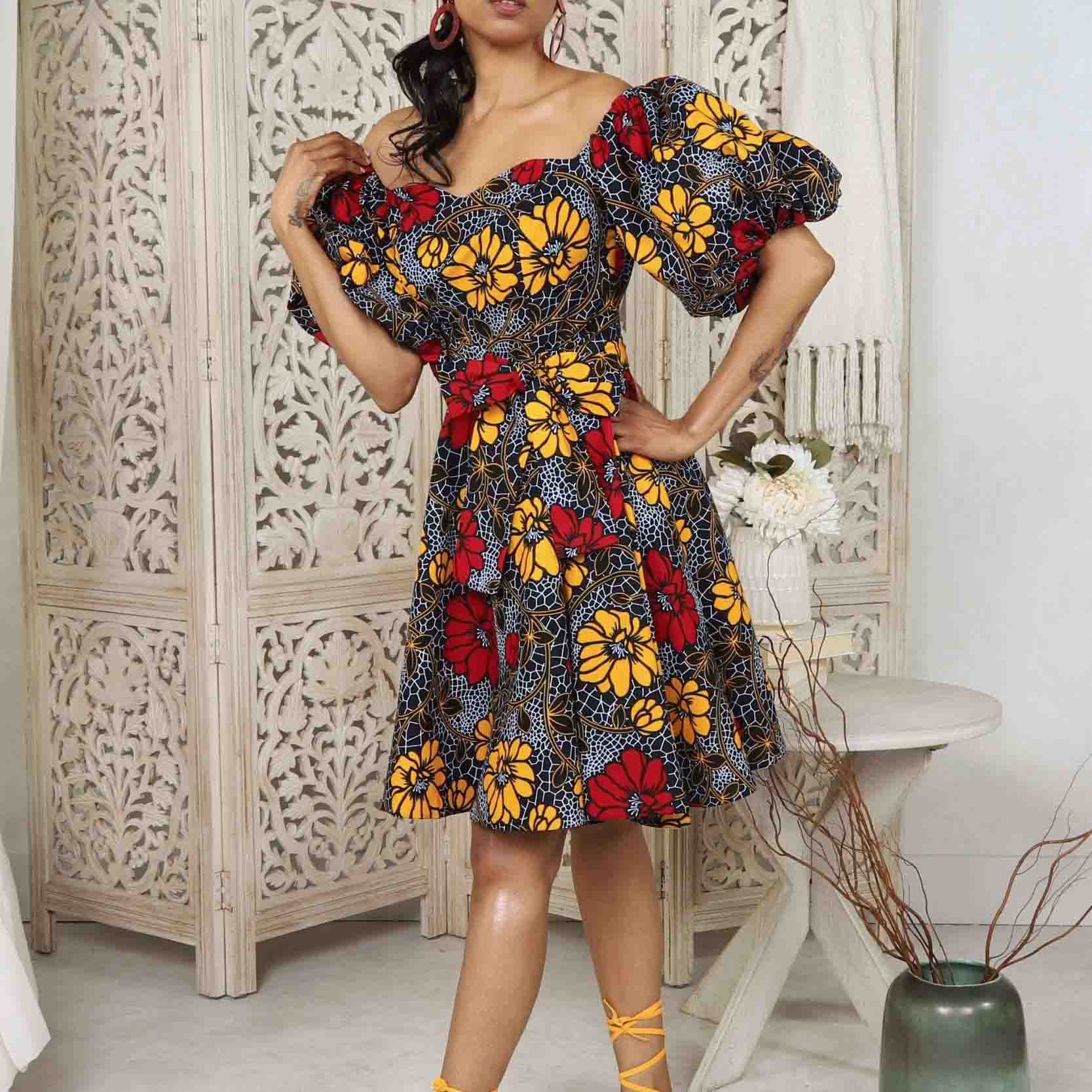 Holiday Mini Off Shoulder African Off Shoulder Casual Dress Printed Ruffle Women Dress