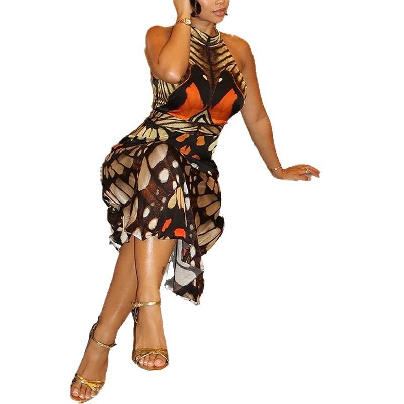 2024 Summer Women New Fashion Sexy Backless and Shiny Temperament Halter Dress Formal Dresses