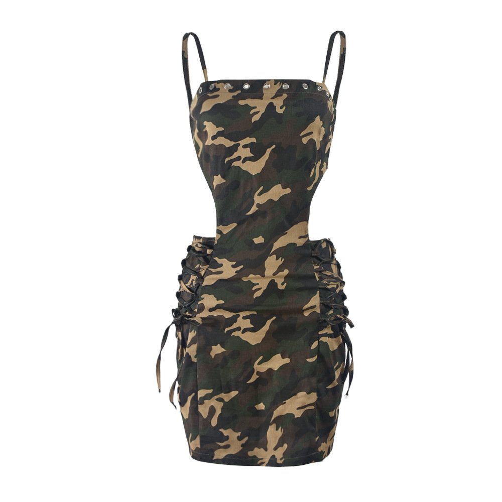 Charm 2024 Women Clothing Women's Short Dress Shoulder Strap Elasticity Camouflage Show Your Waist Sexy Straps Women's Hip Skirt
