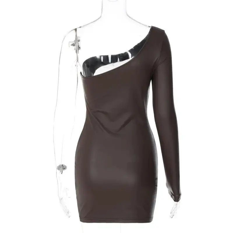 Elegant One Shoulder Mesh Splicing Ribbed Bodycon Midi Dress 2022 New Fashion Fall Winter Party Dress