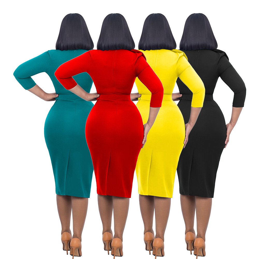 2024 New style casual women Double-layer collar solid color dress elegance office Wear Dresses