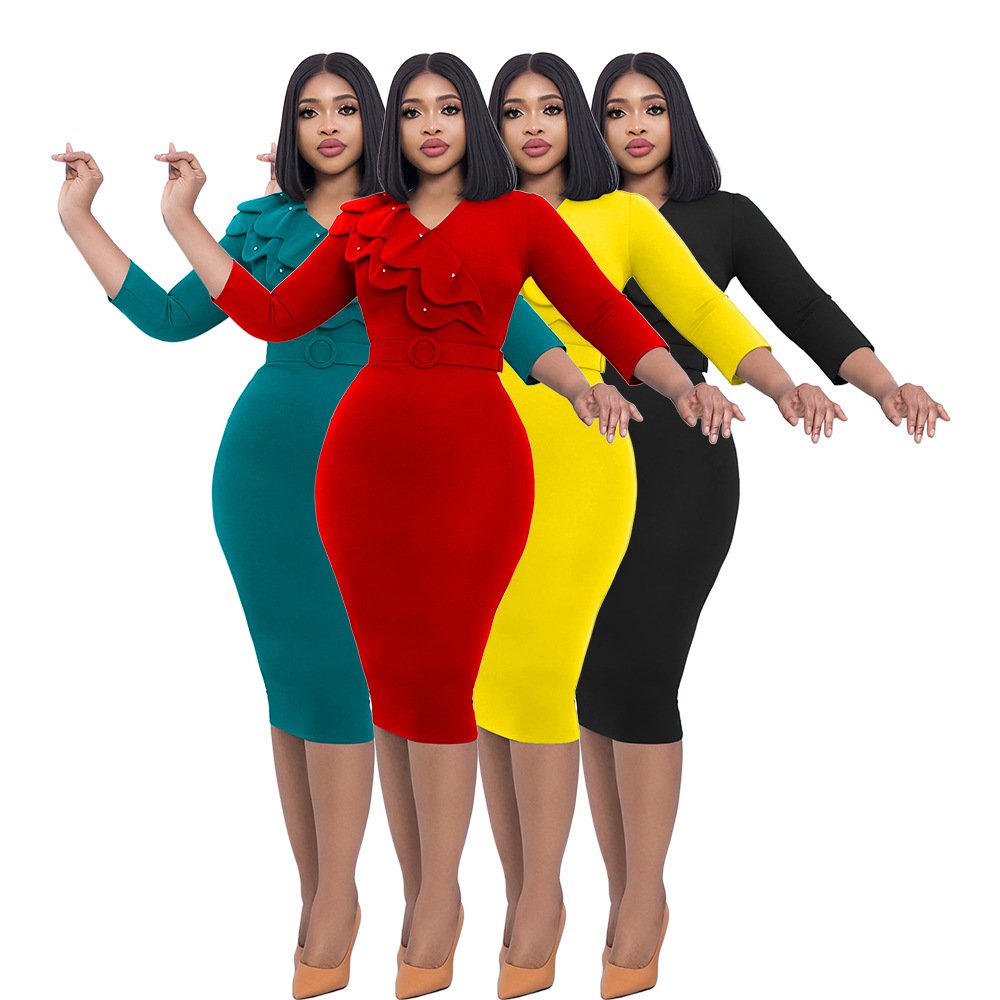 2024 New style casual women Double-layer collar solid color dress elegance office Wear Dresses