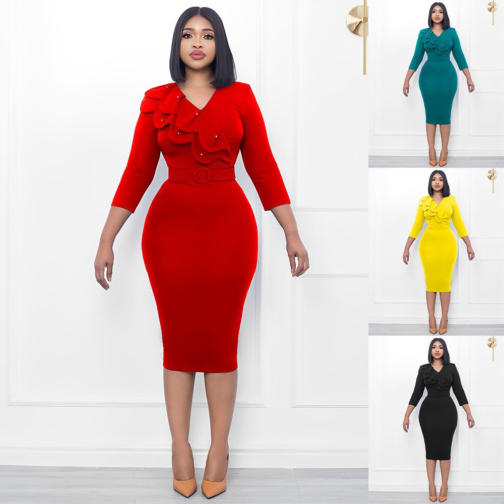 2024 New style casual women Double-layer collar solid color dress elegance office Wear Dresses