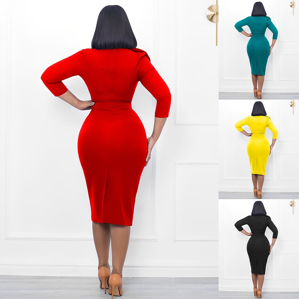 2024 New style casual women Double-layer collar solid color dress elegance office Wear Dresses