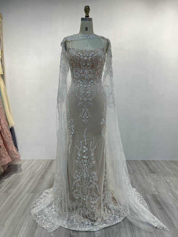 White Mermaid Sequins Tulle Women Wedding Couture Gowns Strapless Detachable Bridal Belt Evening Dresses Applique For Party